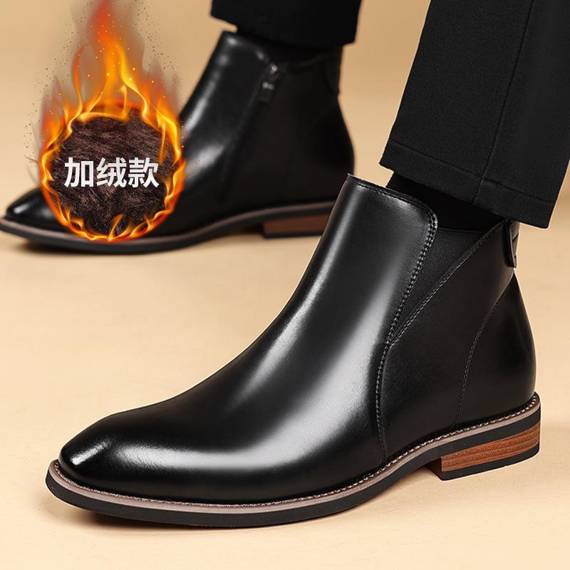 Autumn Winter Retro Chelsea Boots for Men Solid Color Fashion Casual Leather Boots Man Big Size Zipper New Designer Shoes Man