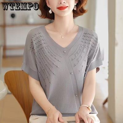 Zomer Gebreid T-shirt voor Dames Kleding voor Dames van Middelbare en Oudere Leeftijd Vleermuismouw T-shirt