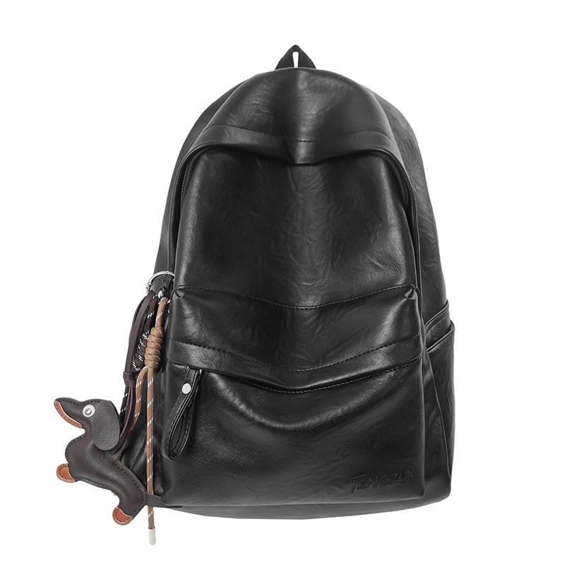 

Soft Leather Backpack Solid Color Student Schoolbag Travel Backpack чорний
