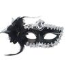 Half Face Cut Masquerade Eye Mask Rhinestone Embedded Side Flower Trim Mardi Gras Eyewear Soft Feather Accent Ribbon Tie Closure