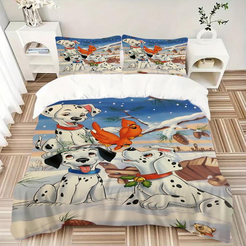 3Pcs Dalmatian Puppies Winter Scene Bedding Sets For All Sizes New 3D Printed Bed Cover Comforter Duvet Cover Pillowcase Bedroom Decoration