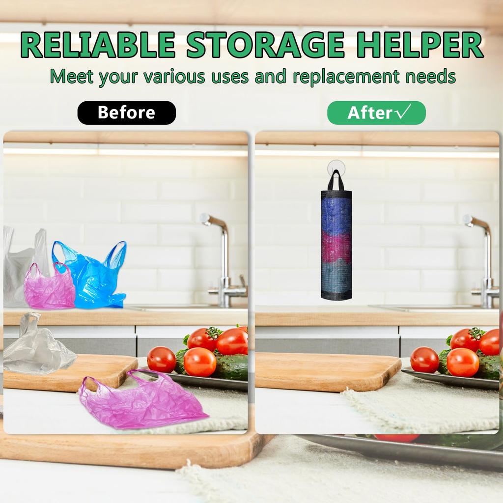 Sundries Bag Storage Wall Mount Mesh Plastic Bags Dispenser Hanging Reused Storage Pouch Trash Bags Kitchen Garbage Org