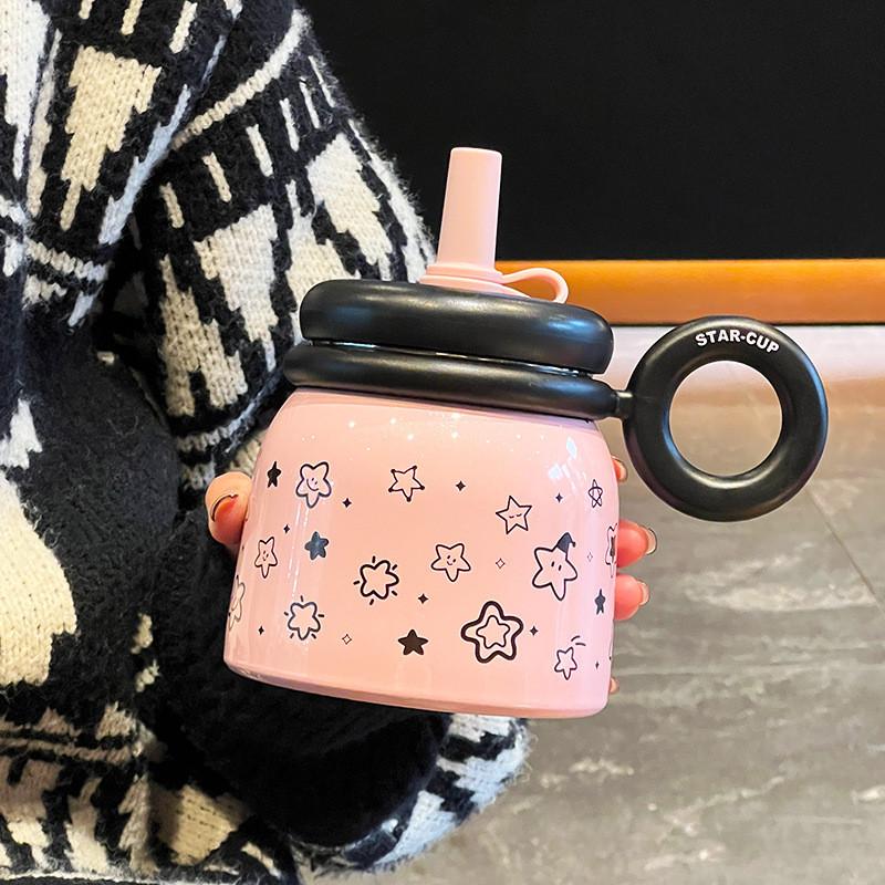 

Insulated 700ml Travel Thermos With Lid Straw And Tea Strainer For Women Office Or Home рожевий