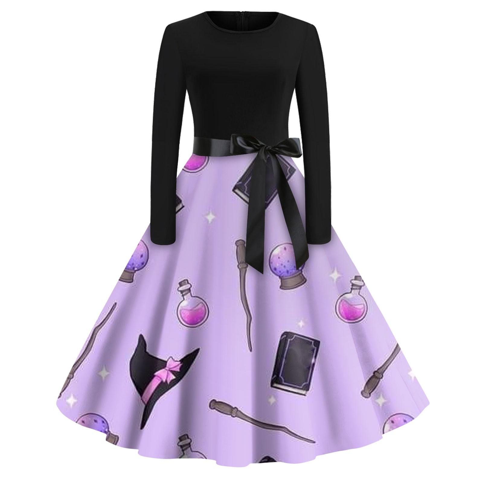 

Женское винтажное классическое платье с длинным рукавом и принтом, свободное платье с круглым вырезом XXL