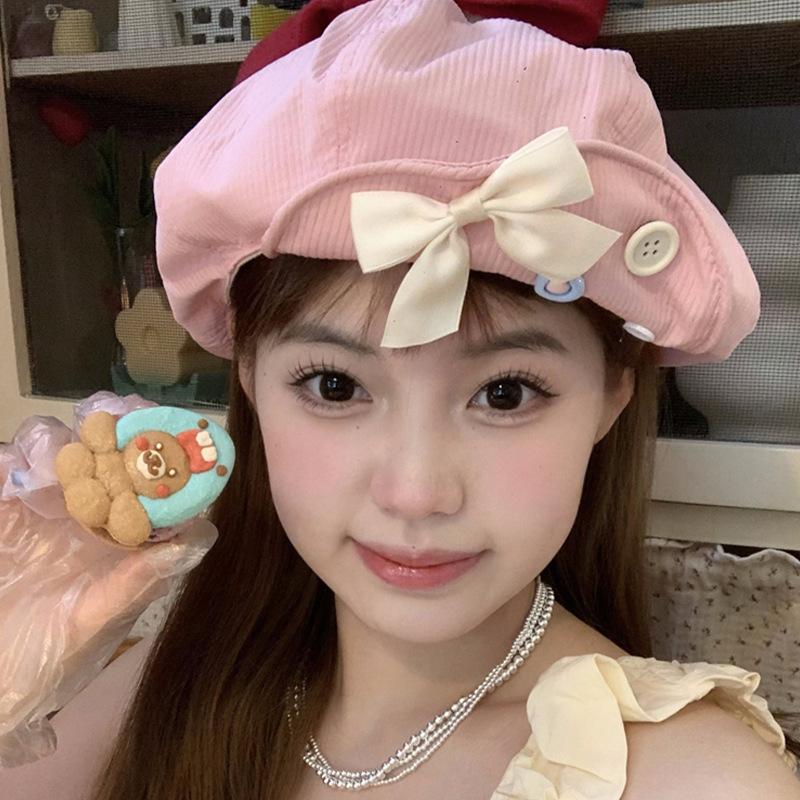 

Japanese Summer Unique Beret Hat With Sweet Bowknot Design Perfect For All Genders Styles And рожевий
