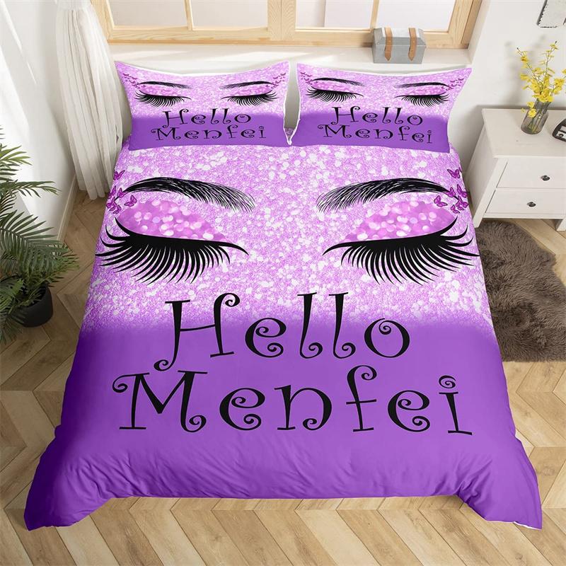 

Smile Eyelash Duvet Cover King Size Glitter Microfiber Comforter 3pcs Dreamy Queen Bedding Set EU single(135x200cm)
