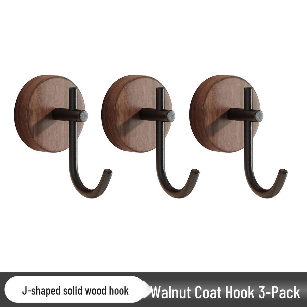 Walnut Solid Wood Door Hook, Nail-Free Wall-Mounted Clothes Hanger for Bedroom Decor