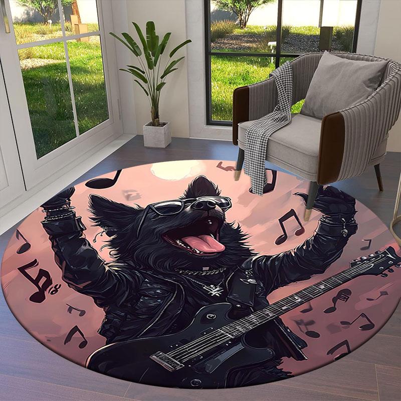 Cute and fantastical puppyRound Area Rug,Carpet Rug for Living Room Bedroom Sofa Playroom Decor,Non-slip Floor Mat