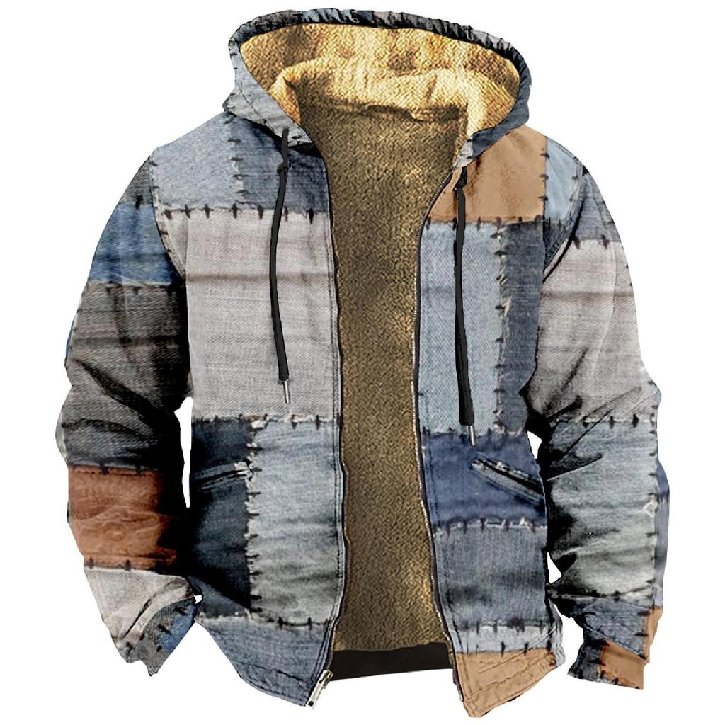 Men's Personalized Casual Printing Long Sleeve Zipper Sweater Thick Cotton Suit Winter
