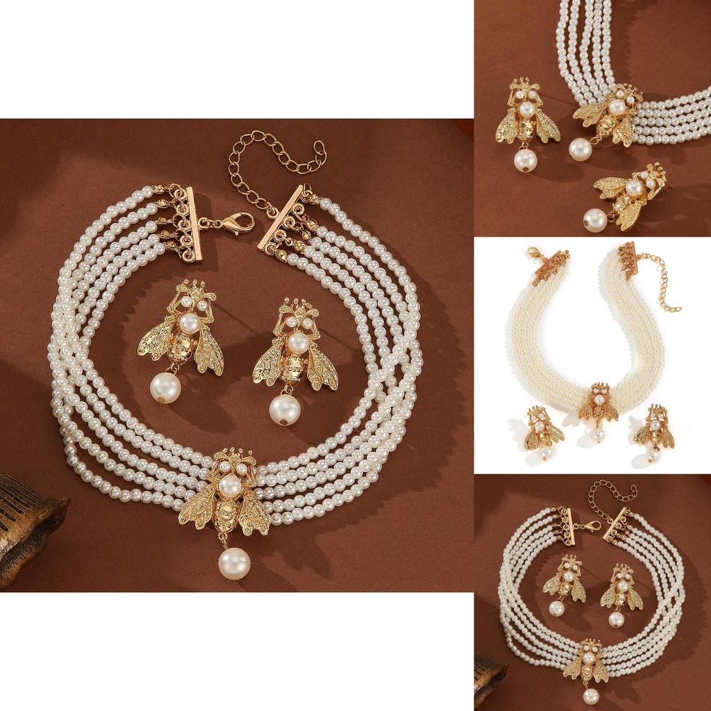 Süßes Bienen-Anhänger-Schmuckset Mit Mehrschichtigen Perlen- Und Legierungskomponenten Für Damen