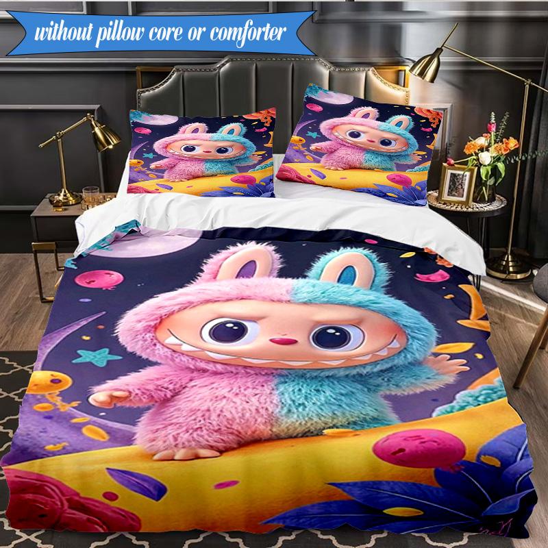Labu-bu Friends Adventure 3pcs K-pop music group Bedding set,Ideal for Bedroom, Dormitory,Including Duvet Cover And 2pcs Pillowcases,Fan gifts