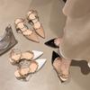 Rivet High Heels Hollow Medium Heel Comfortable Single Shoes Pointed One-word Buckle Willow Bag Head Sandals Women's Thick Heel