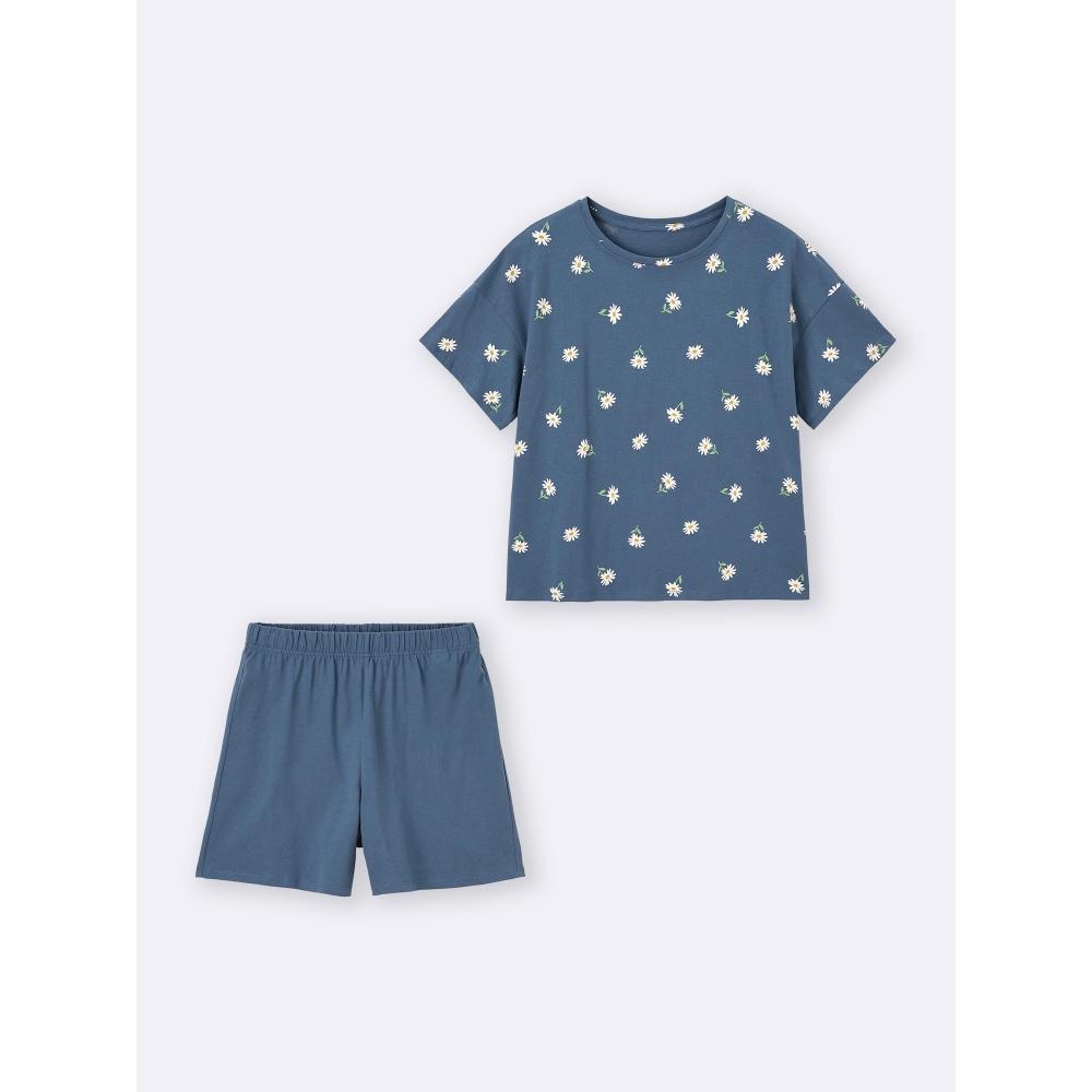 Gu By Uniqlo Cotton Color Lounge Set  Short Sleeve   Flower 
