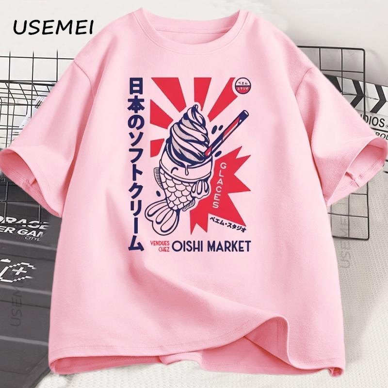 Japanese Foodie Fish Print T-Shirt Men Women Breathable Round Neck Short Sleeve T Shirt Casual Cotton Mens Clothes Strretwear
