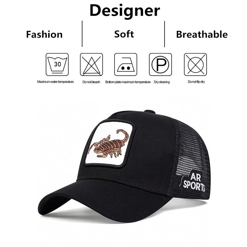 Unisex Scorpion Embroidery Baseball Net Caps Spring And Summer Outdoor Adjustable Casual Hats Sunscreen Hat