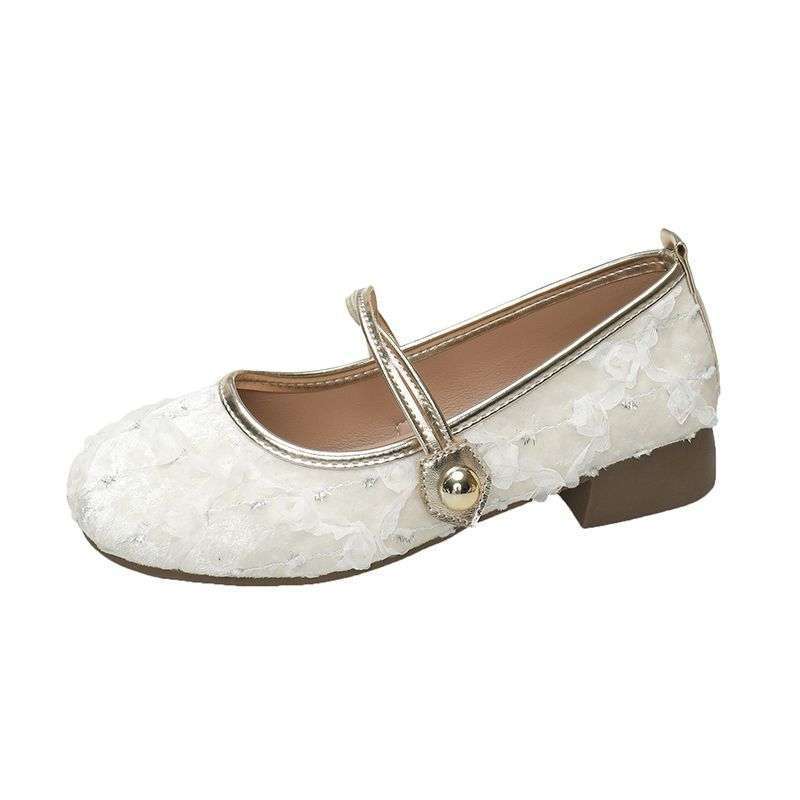 Mary Jane women's shoes 2025 spring and autumn new Xiaoxiangfeng soft-soled pearl shoes fairy retro shallow mouth temperament square head
