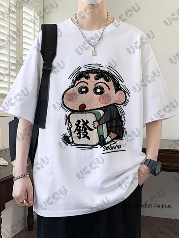 MINISO Cute Cartoon Crayon Shin-chan Print T-shirt For Men Summer Cotton Short Sleeve O-neck Tees Casual Fashion Oversized Tops