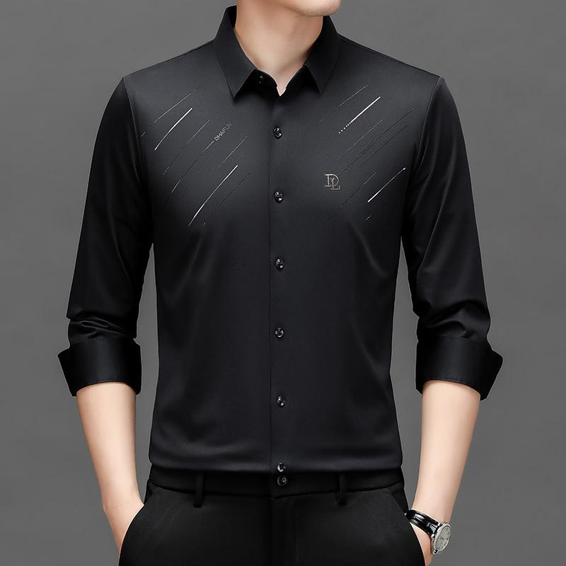 Spring and Autumn New Men's Long-sleeved Shirts for Young and Middle-aged Men with Lapel Seamless Fashion Casual Long-sleeved Shirt Tops