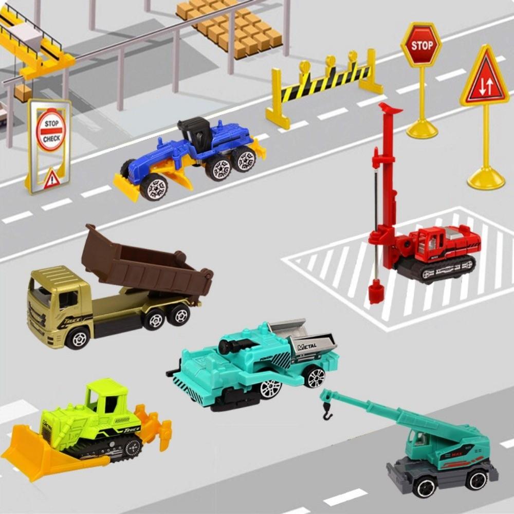 4/6pcs 1:64 Vehicle Excavator Tractor Toy 2 Styles Simulation Metal Car Model Toy  Sliding Boy Gift
