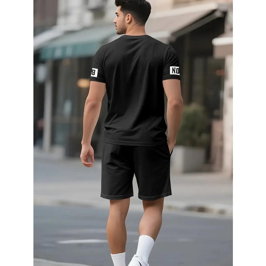 The Sport Wear summer new men's set features street hip-hop casual fashionable comfortable and soft 3D letter pattern printing