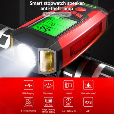 3 In 1 Usb Rechargeable Bicycle Flashlight With Computer Speedometer 5 Lighting Modes Bicycle Headlight Beep Bicycle Flashlight
