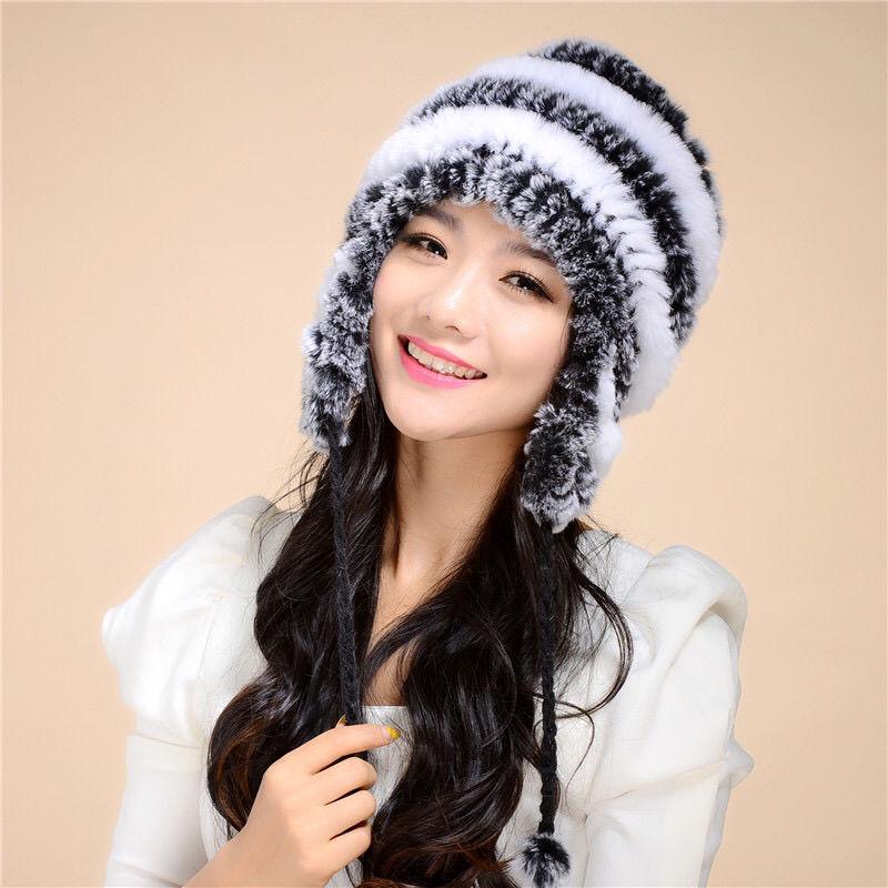 New Style Rex Rabbit Fur Earmuffs Hat Women's Winter Cold-proof Fashionable Fur Hat Women's Winter Thick Warm Lei Feng Hat