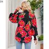 DX2018-8127 # - New Top Casual Print Bubble Shoulder Lantern Long Sleeve Shirt Women