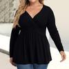 Women's Plus Size Shirt Long Sleeve  Print Top Pleated Casual V-Neck Top