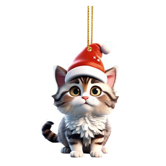 Christmas Cat Ornament 2D Acrylic Cute Cat Xmas Tree Pendant