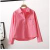Short Cotton Shirt Women's Spring Summer Coat Fashion Letter Pocket Jacket Long Sleeve Casual Blouse Joker Ladies Tops