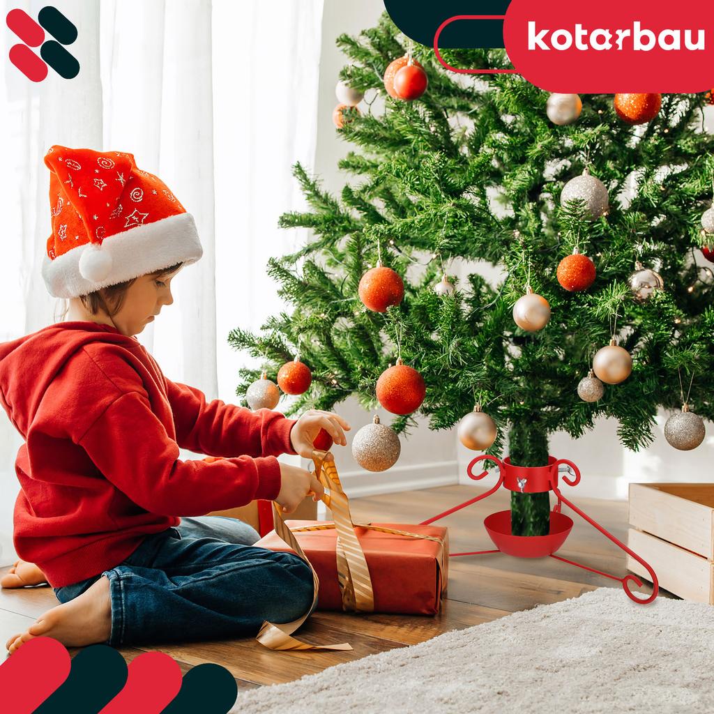 KOTARBAU® Metal Christmas Tree Stand with Water Container, Wrapped, Decorative, Red, 52 x 23 cm