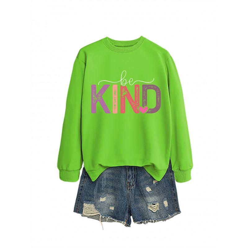 Womens Oversized Cotton Hoodie With Be Kind Cutout Letter Print Fall Winter Casual Sweatshirt
