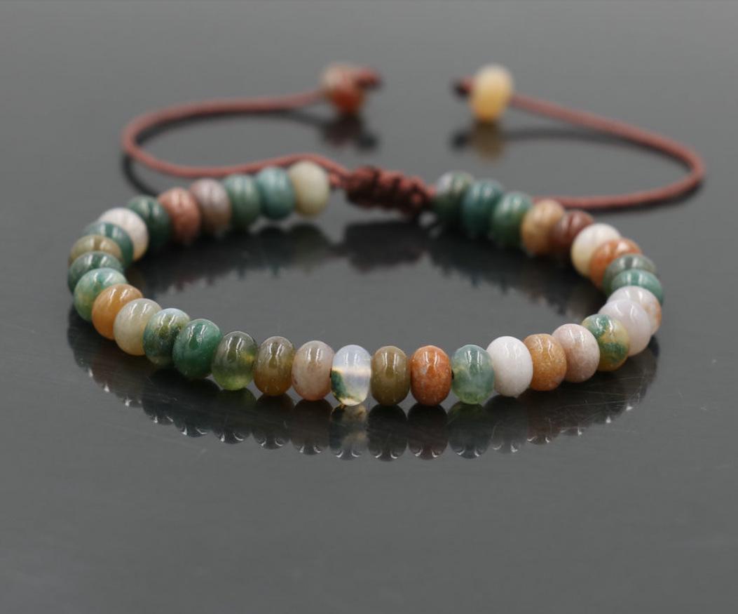 

Элегантный браслет из натуральных камней 4x6 мм в виде бусин-абакусов - Плетеный вручную стиль для удачи