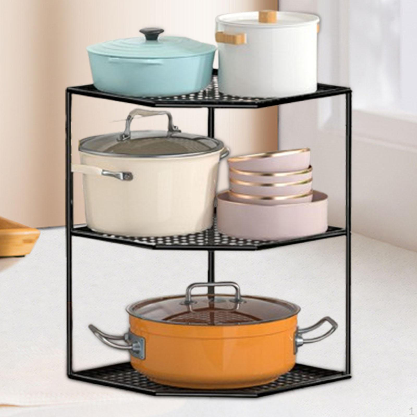 

Кухонні стелажі для зберігання посуду Органайзер Кутова полиця для настільного горщика Металевий каркас 3 tier