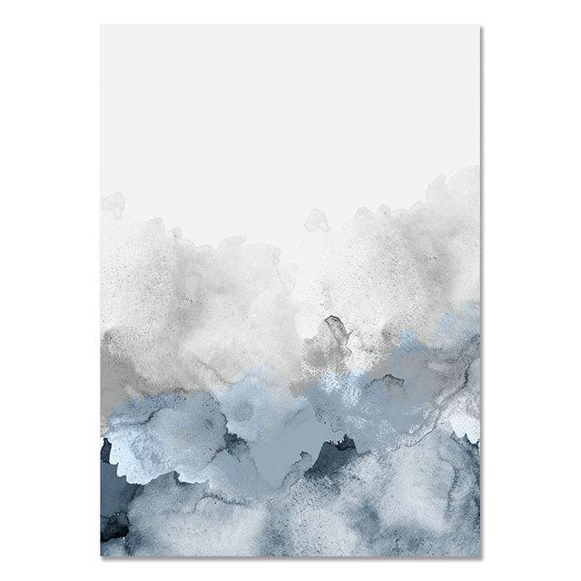 Blue Gray Wall Art Nordic Poster Abstract Watercolor Decoration Picture for Living Room Modern  Canvas Painting Home Decor