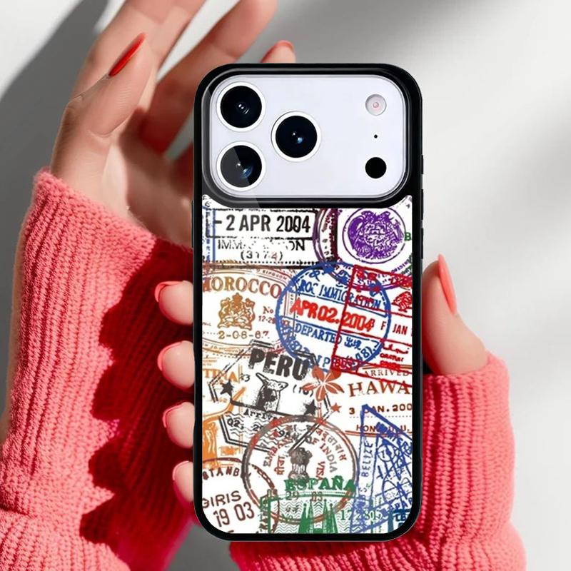 Retro Post Card Passport Stamps Phone Case for iPhone 17 Air 16e 15 14 13 Pro Max Back Cover for 12 11 Pro Coque