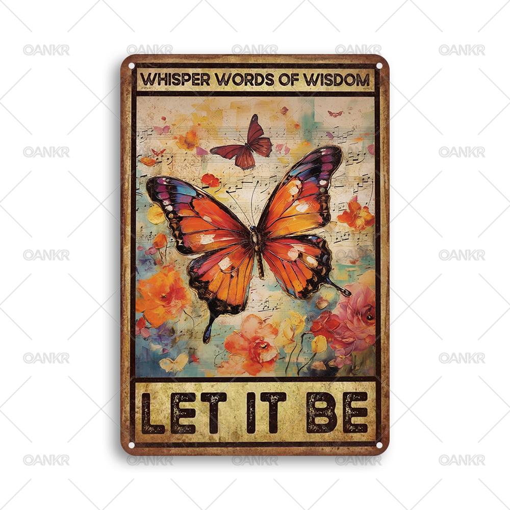 

Vintage Childrens Room Sweet Decor Poster Metal Tin Sign Butterfly Let It Be Wall Posters Metal Signs for Bedroom Home Decor 20x30cm（7.8x11.8inch）