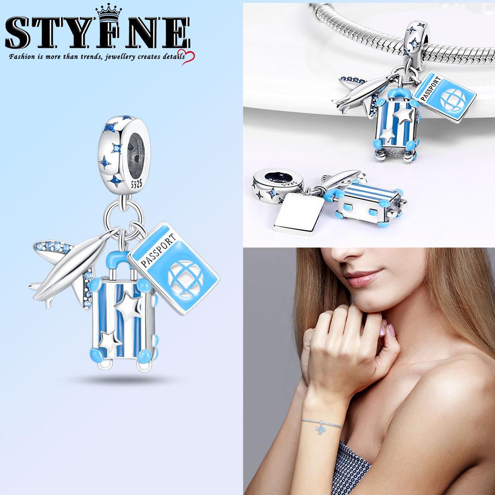 Copper Fashion Colorful Travel Luggage Charms Beads Fit Original Bracelets Diy Anniversary Jewelry For Wome