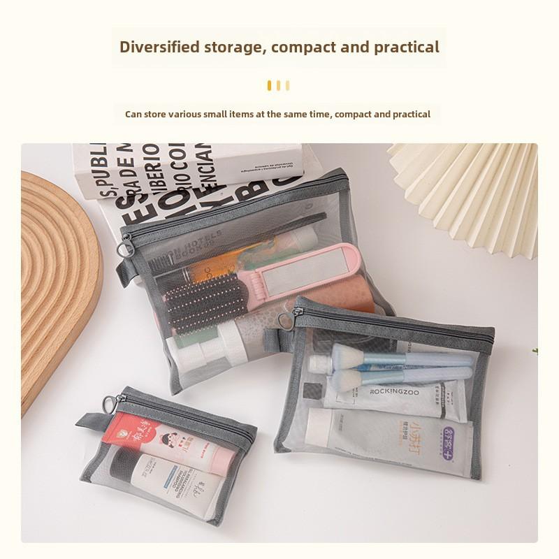 Přenosná cestovní a make-up taška z černé nylonové síťoviny