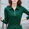 Women T-shirt Lapel Zipper Half Placket Long Sleeve Pullover Tops Solid Color Soft Stretchy Tee Slim Fit Casual Shirt Work Party Vacation Daily