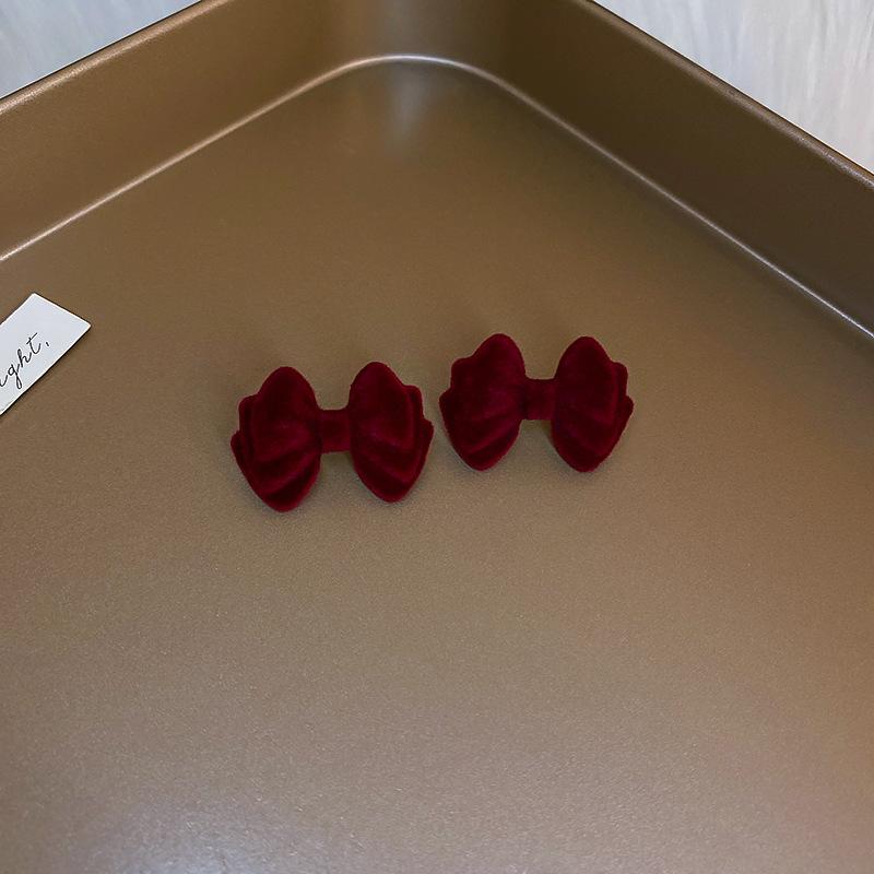 Silver Needle Red Bow Earrings New Versatile Earrings Niche Design Autumn and Winter Earrings Women