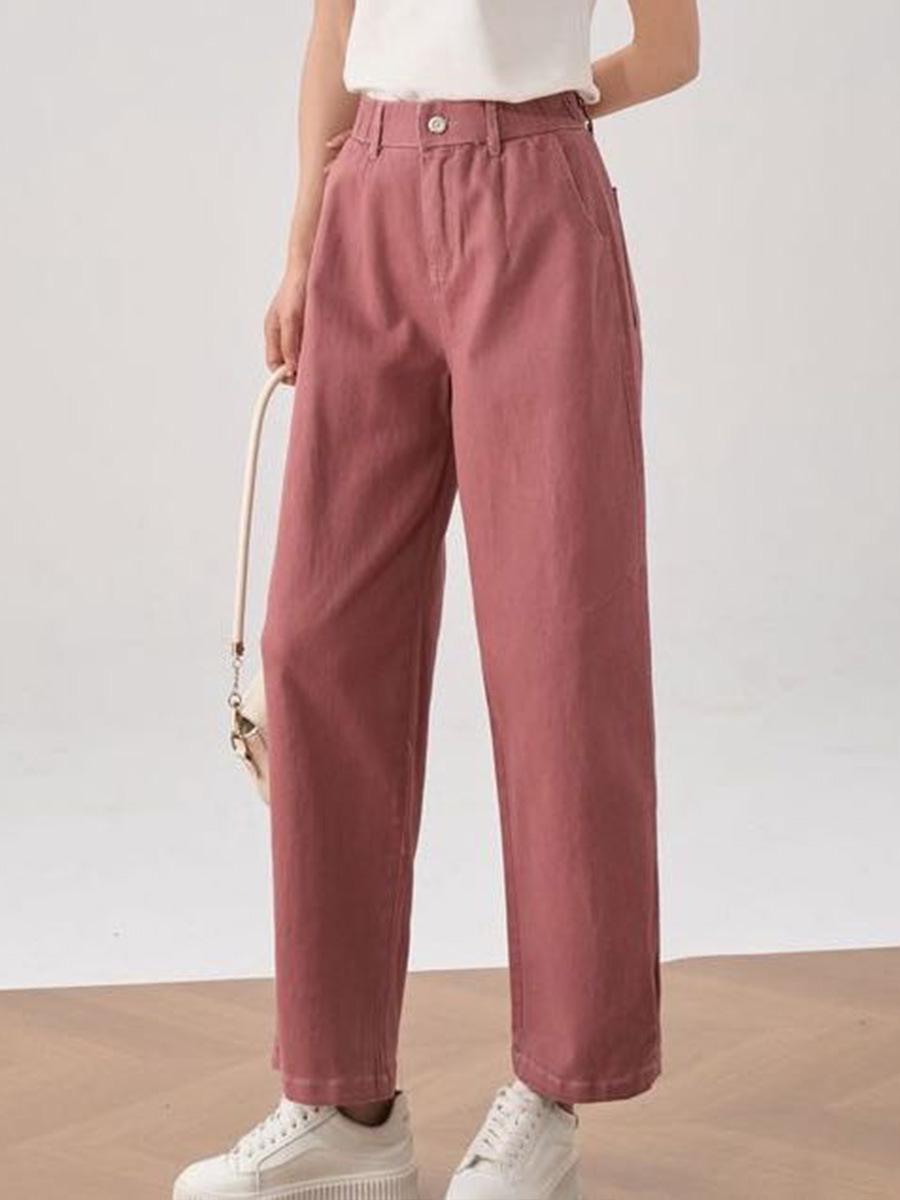 

Bieyang Women s 2025 Summer White High-Waisted Straight-Leg Pants Medium розовый