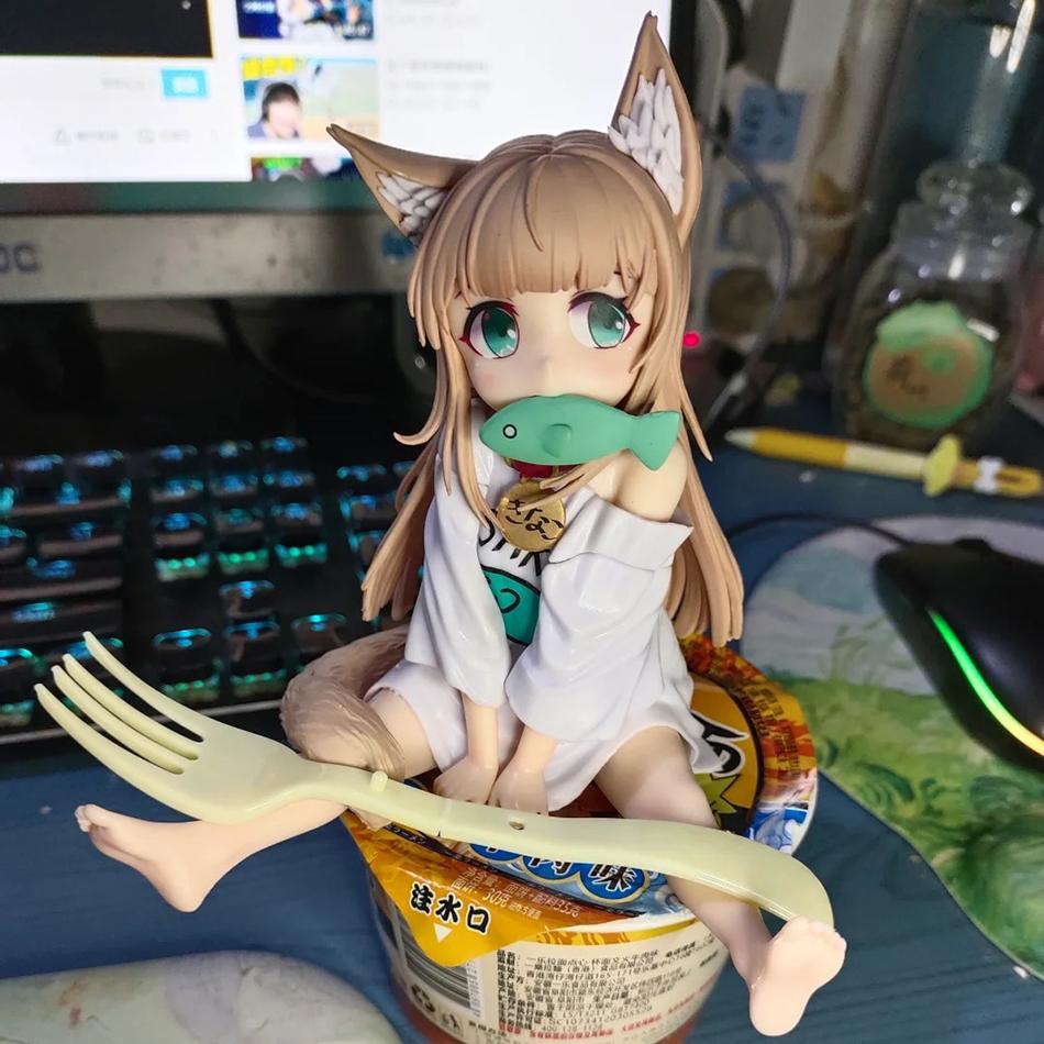 New Anime Cute Doll Sakura Soybean My Cat Is A Kawaii Girl Figure Sit And Eat Fish/Standing Figure Model PVC Collection Toy Gift