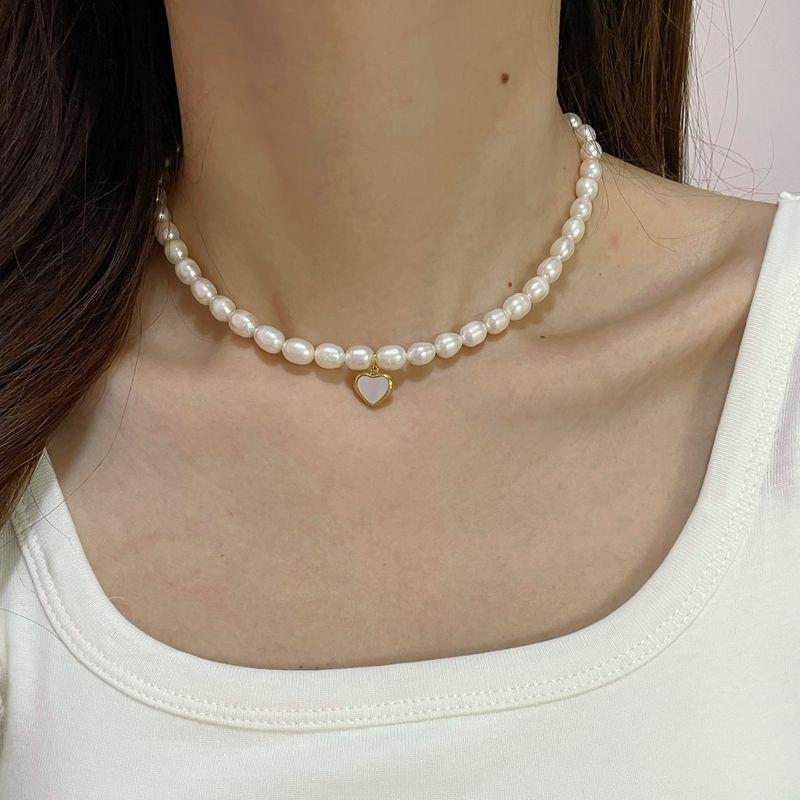 

18k Gold-Plated Heart Pendant with White Mother-of-Pearl & Freshwater Pearls Necklace