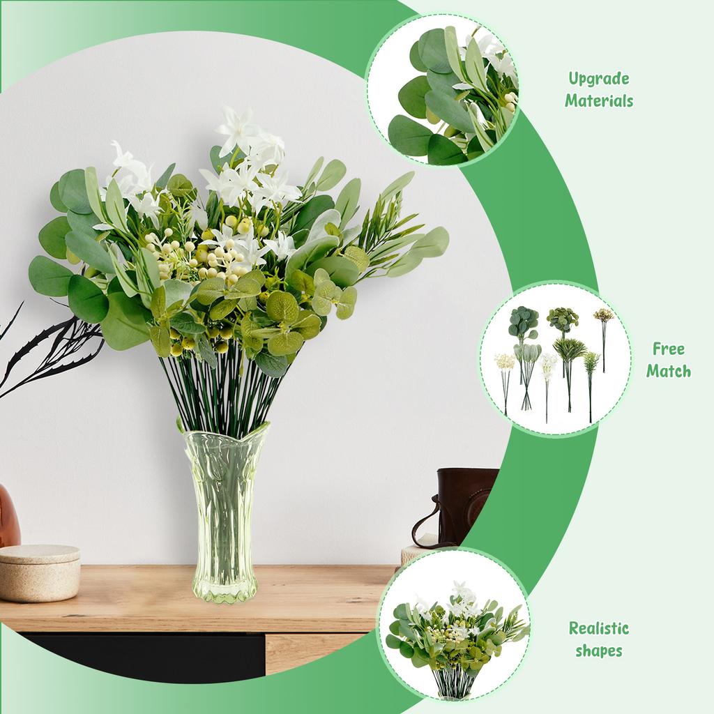 70/75Pcs Faux Greenery Combination Set Artificial Wedding Bouquet Set Faux Flowers Kit for Wedding Home Decoration