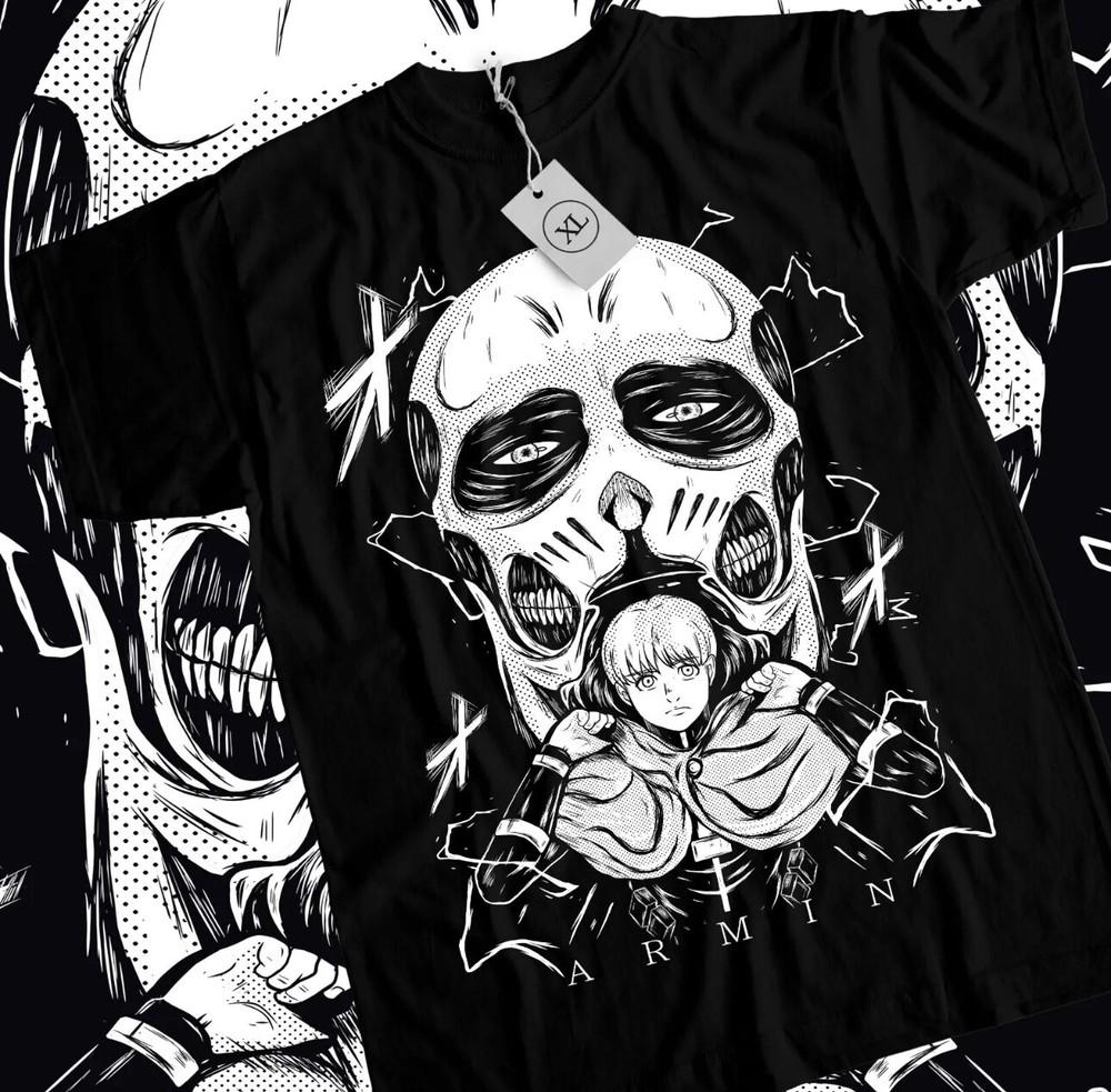 

Armin Arlelt T-shirt Attack On Titan SNK Horror Anime Gift Black Shirt All Size XL