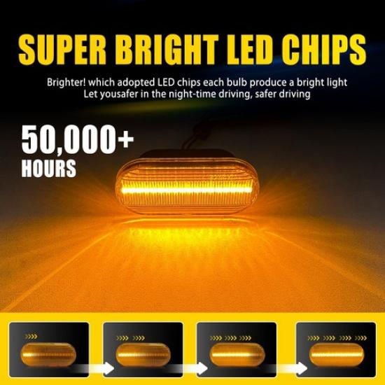 2 Front LED Side Marker Amber Light Sequential For Volkswagen 2000-2004 Golf MK4