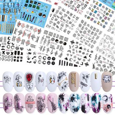 12 Styles Nail Art Water Transfer Sticker English Abstract Image Transfer Slider Decoration
