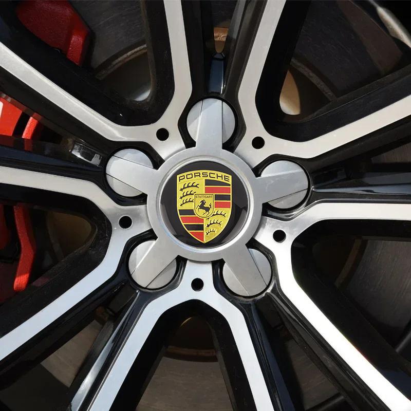 4pc Car Wheel Center Caps Rim Cap Logo Stickers Car Key chain For Porsche Cayenne Panamera Macan 911 Taycan Boxster Car Keychain