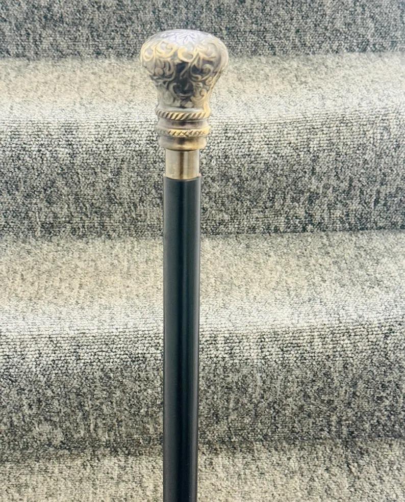 Swagger Walking Stick Can Victorian Style Brass Nickel Knob Handle Cane